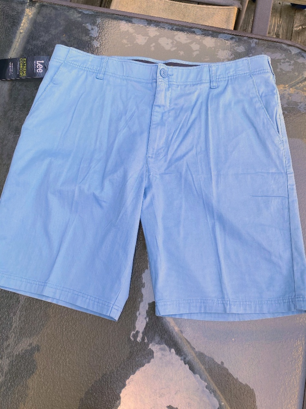 NWT Lee Chino Shorts Mens 40 Soft Blue Extreme Stretch & Comfort